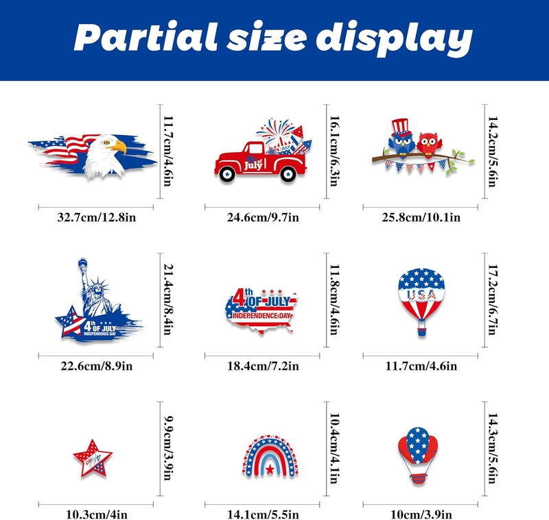BV 101Pcs 9 Sheets 4th of July Window Clings, Memorial Day Decorations Stickers, Red White and Blue Decorations, Patriotic Independence Day Holiday Decor for Inside Outside (8x12inch) - Image 3